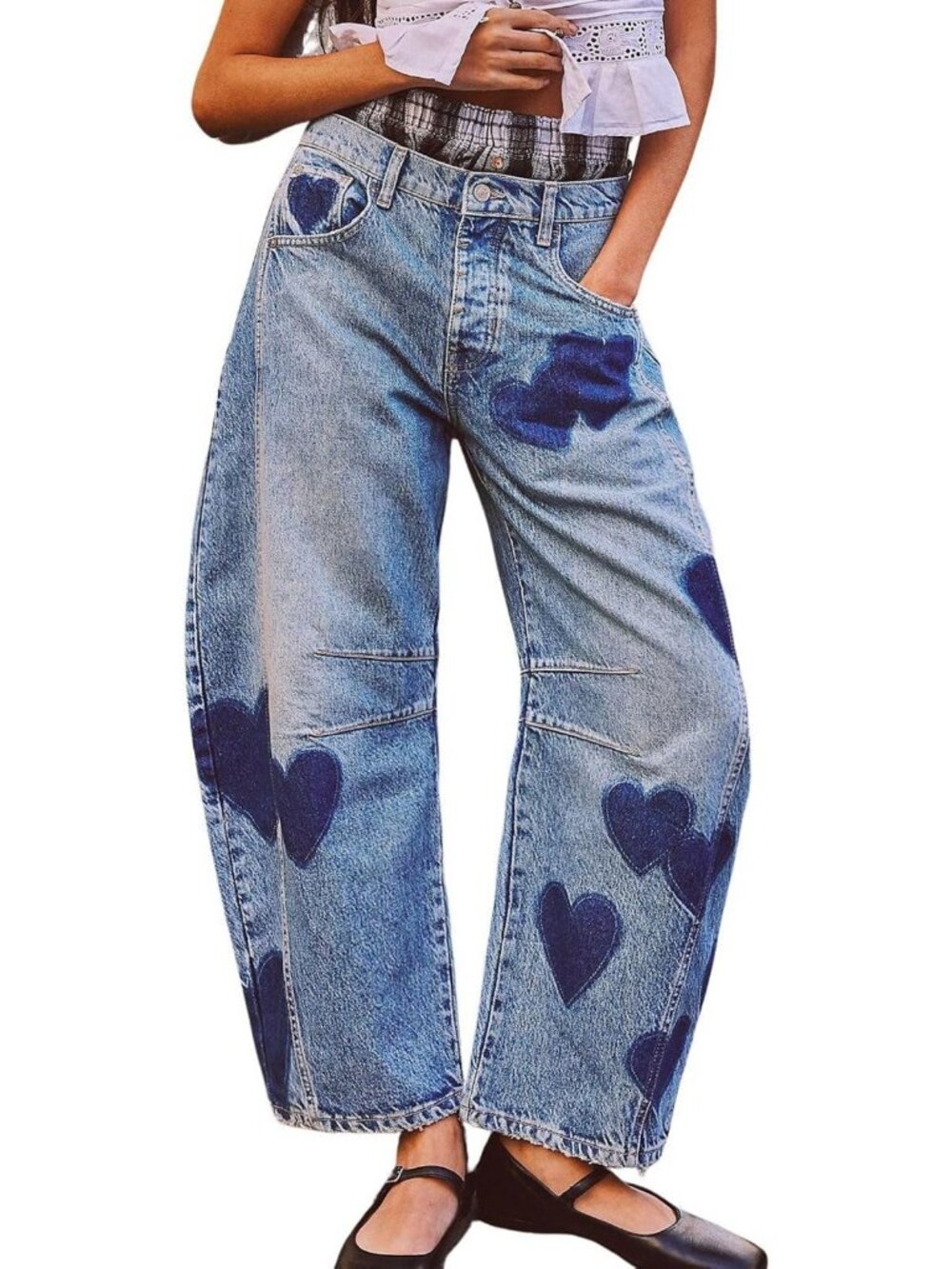 Floral Printed Wide Leg Barrel Jeans for Women | Y2K Baggy Boyfriend Denim Pants
